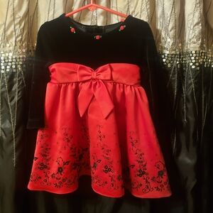 Rare Editions Black and Red Kids Dress with Floral Design
